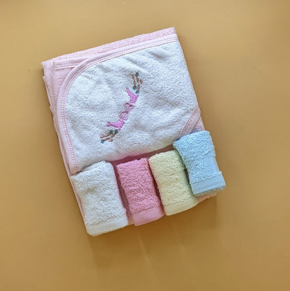 Baby Hooded Bath Towel with 4 Pieces Face Towels