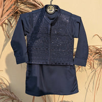3 Pieces Premium Kameez Shalwar with Embroidered Waistcoat - Jade