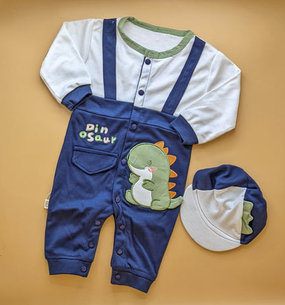 Baby Romper with Cap - Dino/Stripes