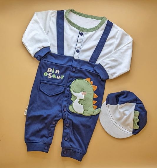 Baby Romper with Cap - Dino/Stripes