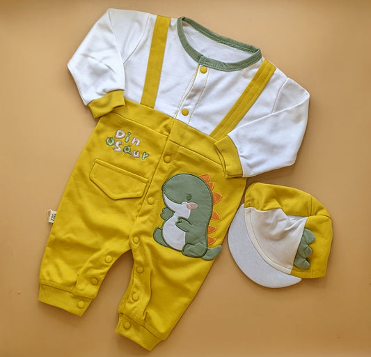 Baby Romper with Cap - Dino/Stripes