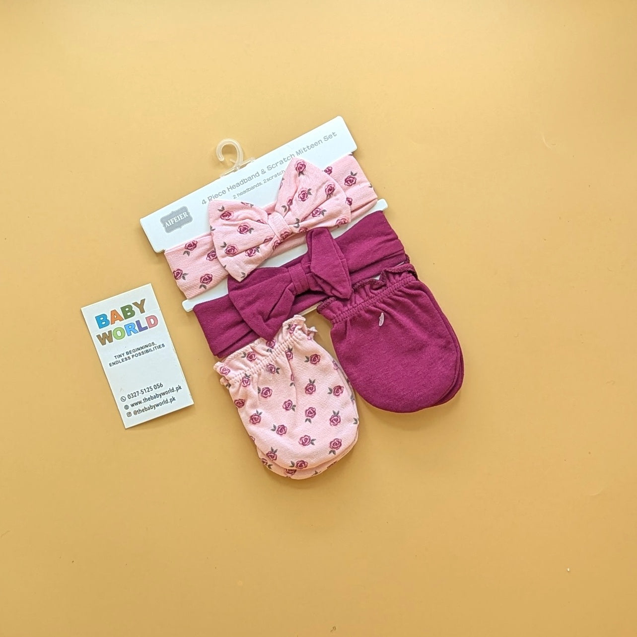 Baby 4 Piece Headband, & Mitten Set