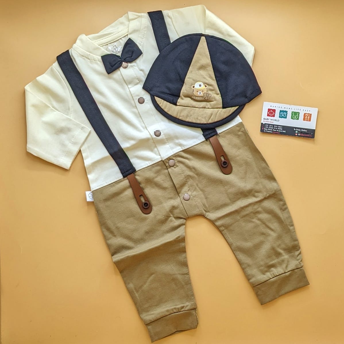 Romper with Cap - Bow/Stripes