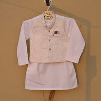 3 Pieces Premium Kameez Shalwar with Embroidered Waistcoat - Off-White