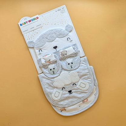 Baby Pack of 2 Bibs, Caps, & Booties Set - Sheep