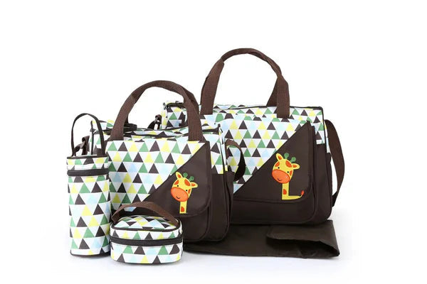 5 In 1 Zigzag Diaper Bag Set With Pockets With Bottle Bag With Lunch Bag