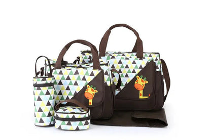 5 In 1 Zigzag Diaper Bag Set With Pockets With Bottle Bag With Lunch Bag