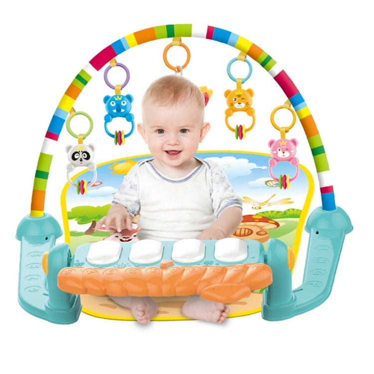 Cartoon Baby Activity Gym Fitness Baby Musical Piano Play Gym Mat With Animal Rattle Toys