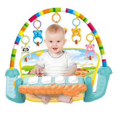 Cartoon Baby Activity Gym Fitness Baby Musical Piano Play Gym Mat With Animal Rattle Toys