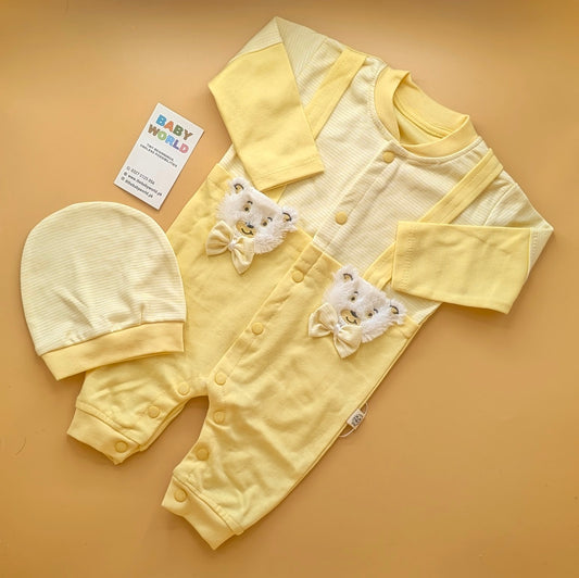 Baby Romper with Cap - Bear/Stripes
