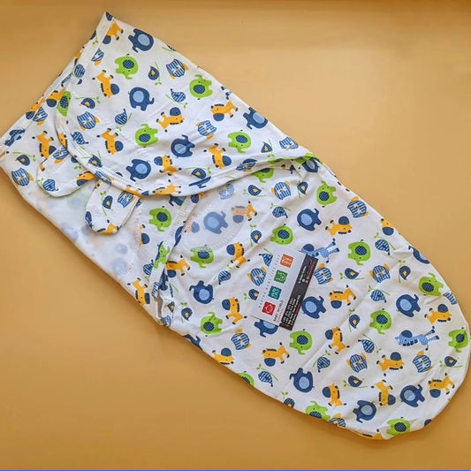 Swaddle Wrap - Sparrow, Horse, Elephant - White/Blue