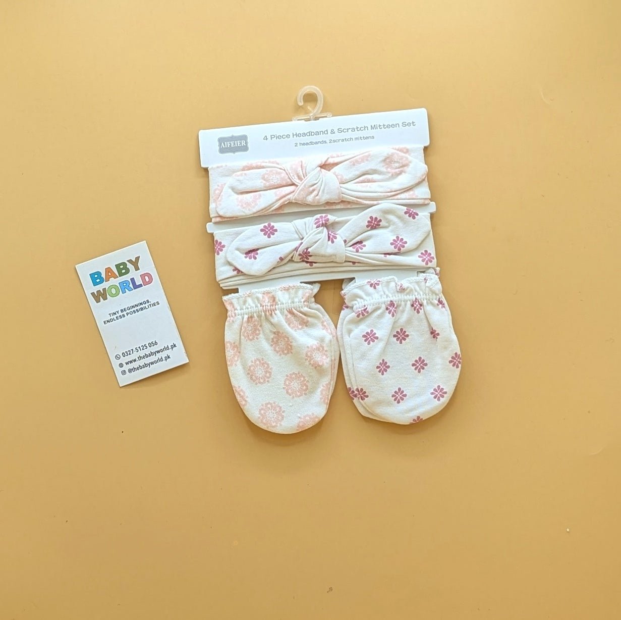 Baby 4 Piece Headband, & Mitten Set