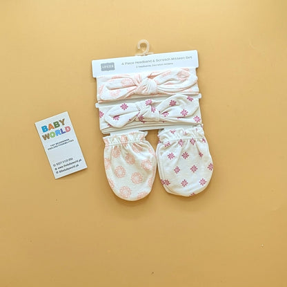 Baby 4 Piece Headband, & Mitten Set