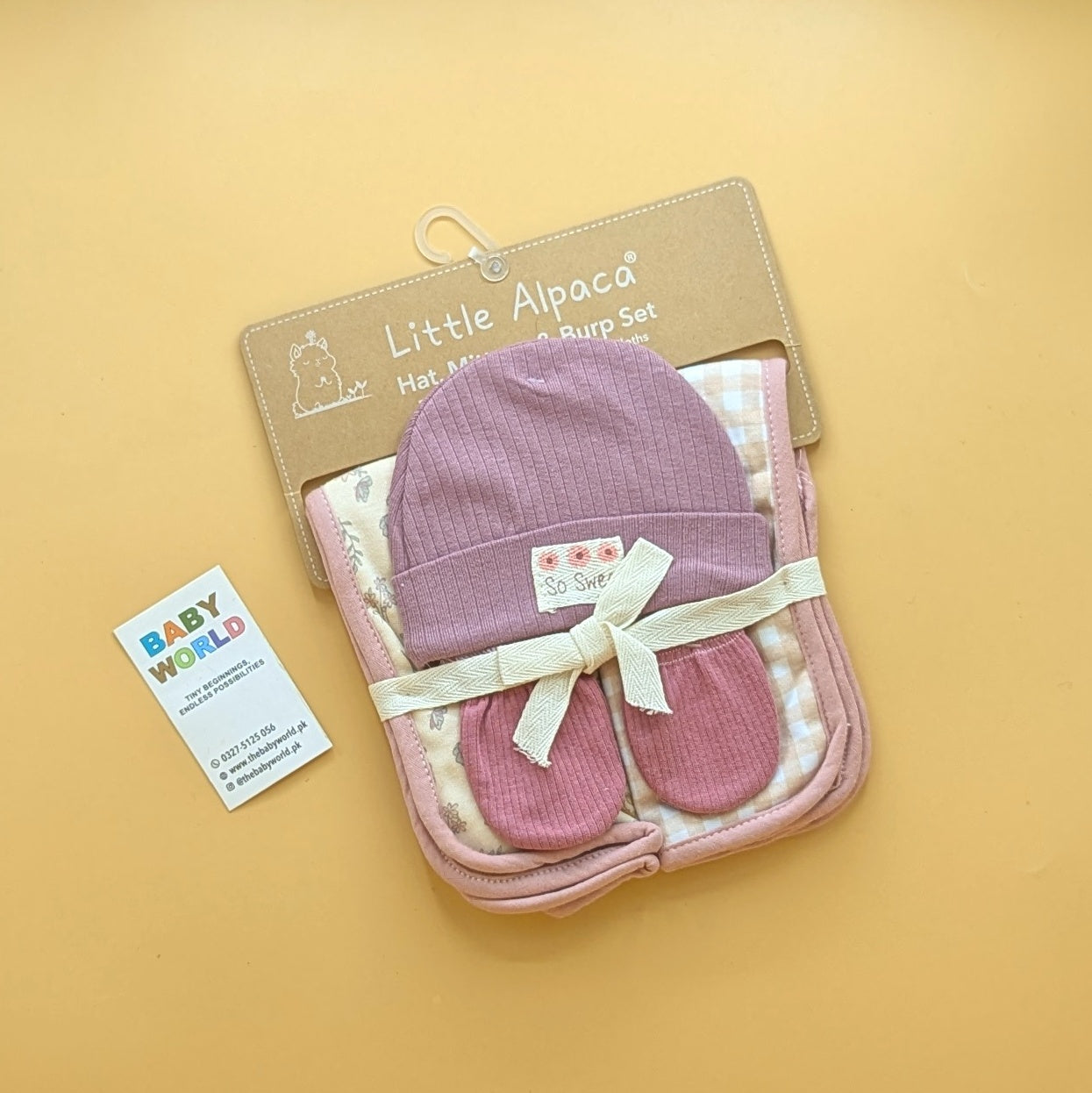 Baby Cap, Mittens, & Burp Set
