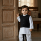Baby 3 Pieces Dhoti Kurta with Embroidered Waistcoat - Black